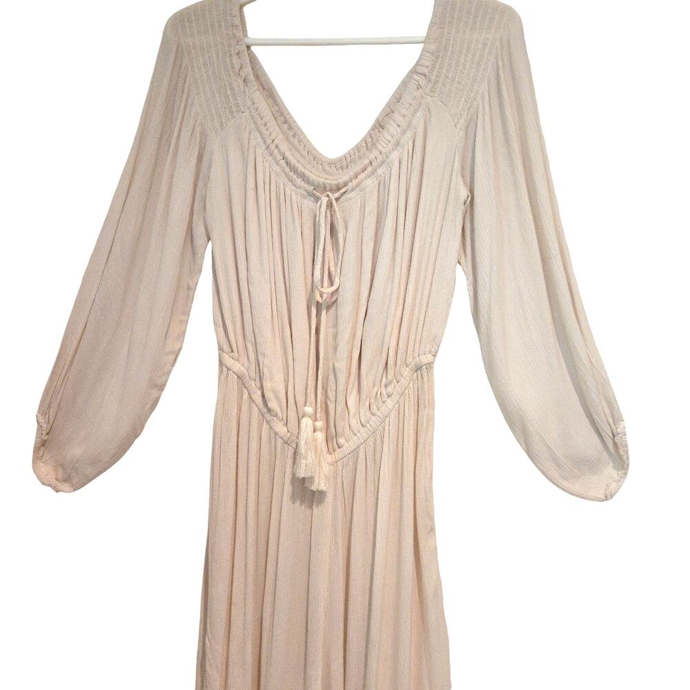 Free People Ivory Rayon Gauze Jumpsuit Wide Leg Tassel Back Boho Sz M - Picture 3 of 8